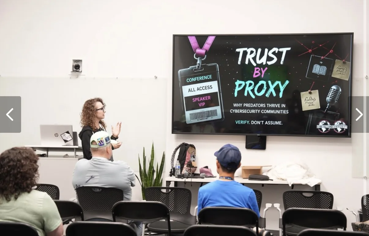 Lindsey presenting Trust by Proxy to an audience at BSides Memphis.