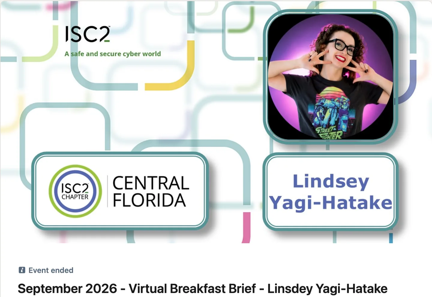 ISC2 Central Florida Chapter announcement featuring Lindsey Yagi-Hatake.